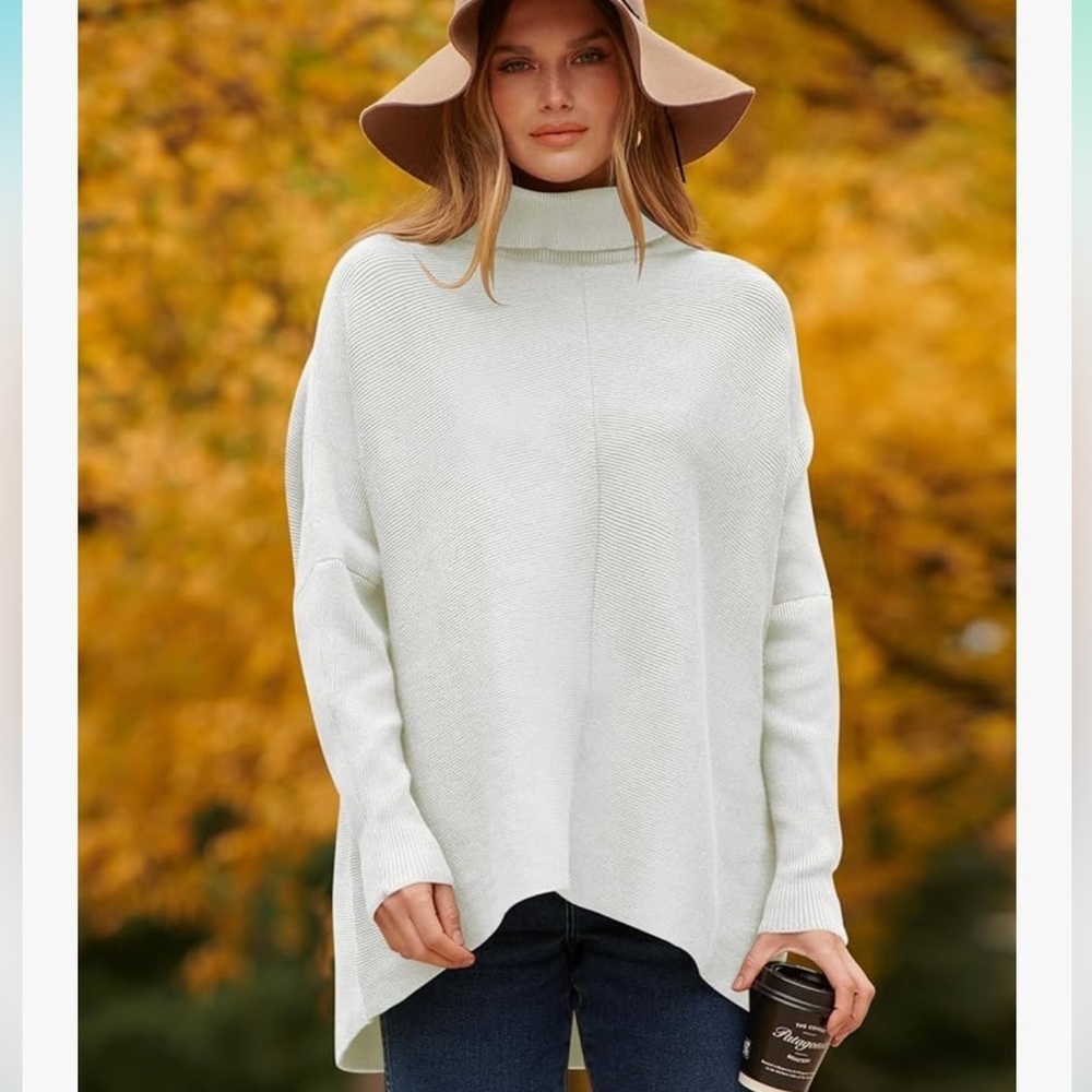 ANRABESS Elegant white Turtleneck Sweater size small